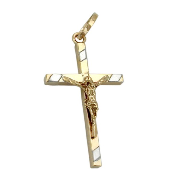 pendant 22x13mm cross crucifix bi-coloured 9k gold