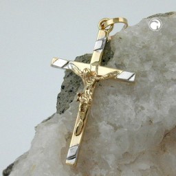 pendant 22x13mm cross crucifix bi-coloured 9k gold