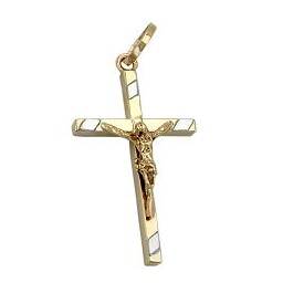 pendant 22x13mm cross crucifix bi-coloured 9k gold