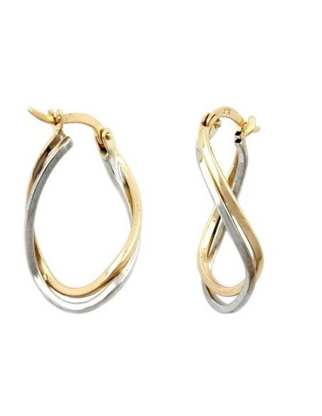 hoop earrings 22x15x3mm twisted & bent bicolor with white gold alloyed 9k gold