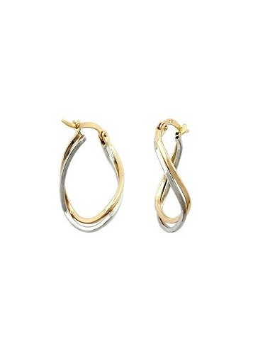 hoop earrings 22x15x3mm twisted & bent bicolor with white gold alloyed 9k gold