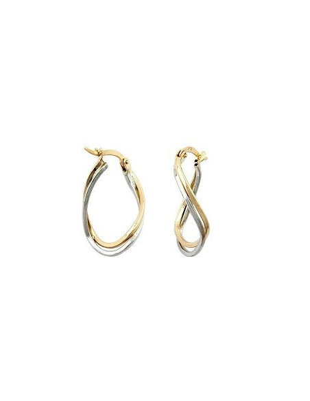 hoop earrings 22x15x3mm twisted & bent bicolor with white gold alloyed 9k gold