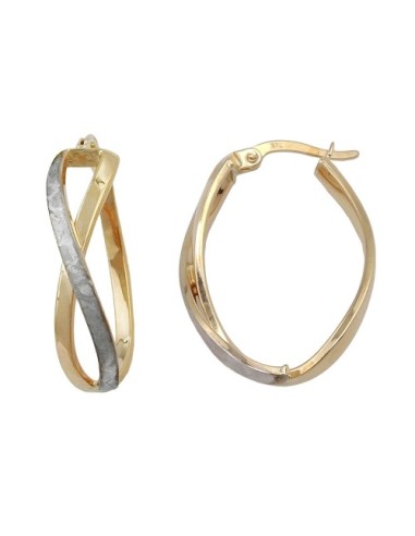 hoop earrings 26x7mm crossed bicolor part-rhodium plated matted 9k gold