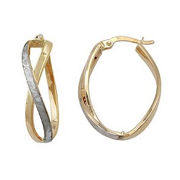 hoop earrings 26x7mm crossed bicolor part-rhodium plated matted 9k gold