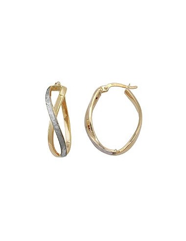 hoop earrings 26x7mm crossed bicolor part-rhodium plated matted 9k gold