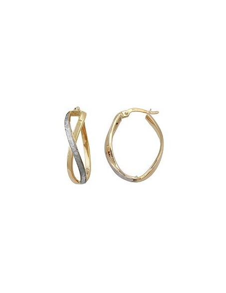 hoop earrings 26x7mm crossed bicolor part-rhodium plated matted 9k gold