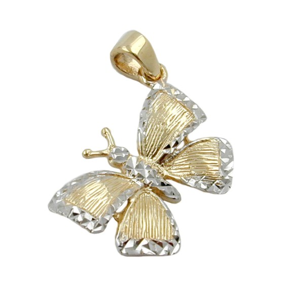 pendant butterfly bi-coloured 9k gold