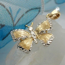 pendant butterfly bi-coloured 9k gold