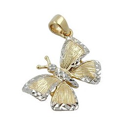 pendant butterfly bi-coloured 9k gold