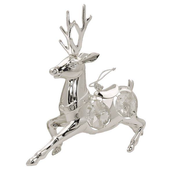 Hanging Decoration Deer With Crystal Elements Silver Plated