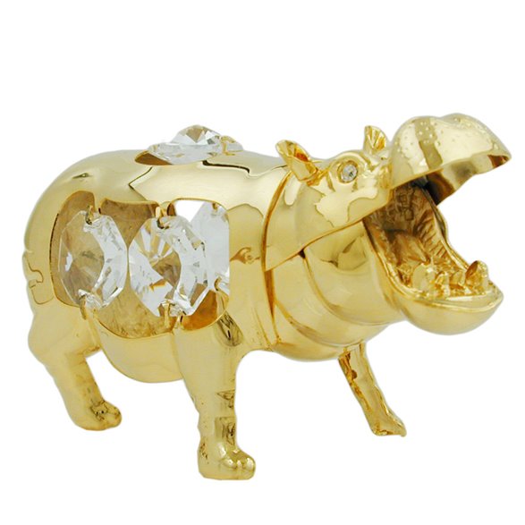 Hippopotamus With Crystal Elements Guldpläterad