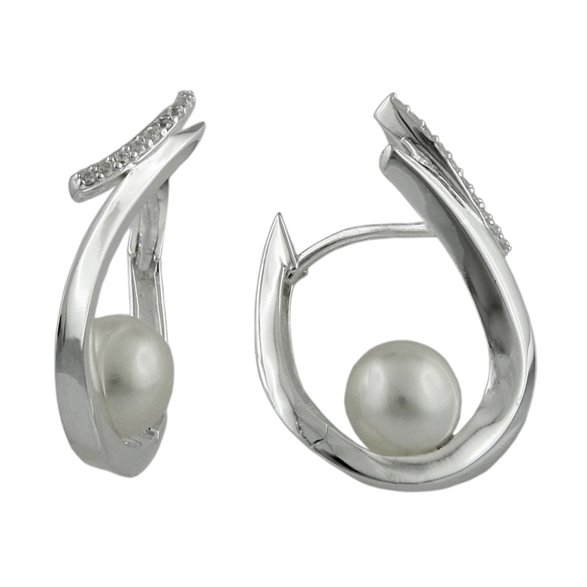 Hoop Örhänge Cz And Pearl Silver 925