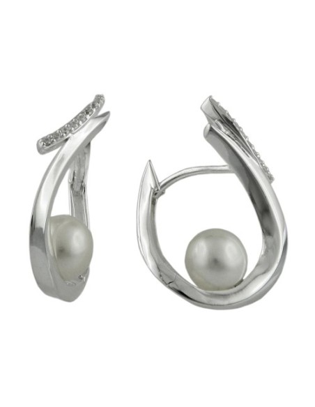 Hoop Örhänge Cz And Pearl Silver 925