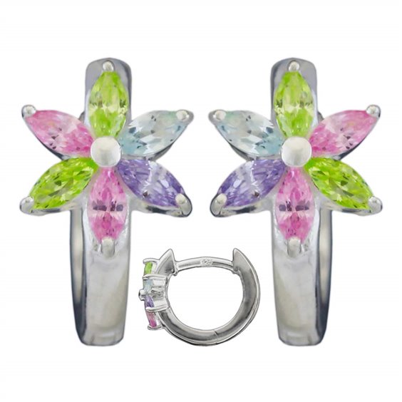 Hoop Örhänge Flower Zirconia Silver 925