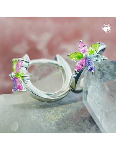 Hoop Örhänge Flower Zirconia Silver 925