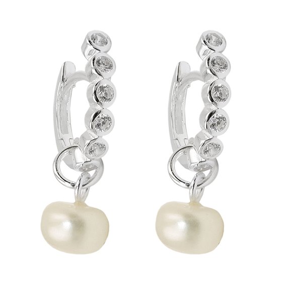 Hoop Örhänge Pearl Zirconia Silver 925