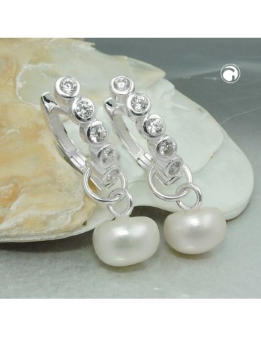 Hoop Örhänge Pearl Zirconia Silver 925