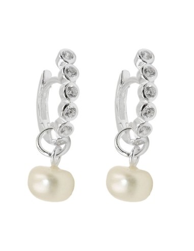 Hoop Örhänge Pearl Zirconia Silver 925