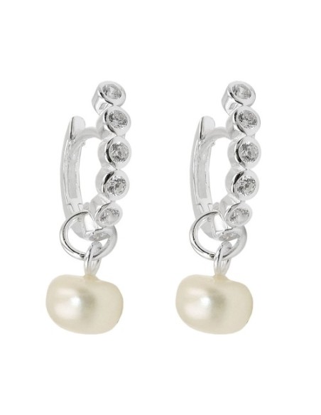 Hoop Örhänge Pearl Zirconia Silver 925