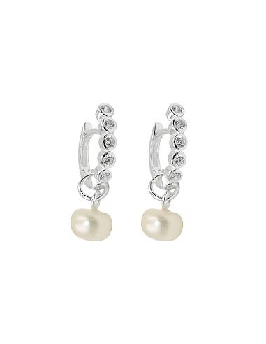 Hoop Örhänge Pearl Zirconia Silver 925