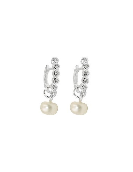 Hoop Örhänge Pearl Zirconia Silver 925