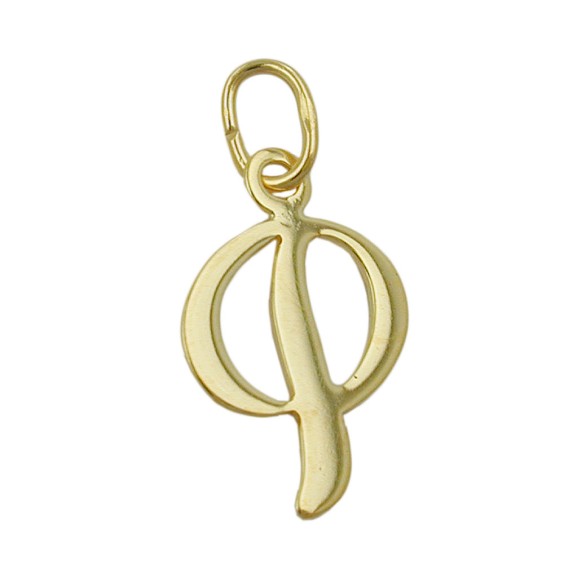 pendant 15x10mm initial letter p shiny 8k gold