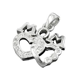 Hängsmycke 'Mom' Two Hearts Zirkonia Silver 925