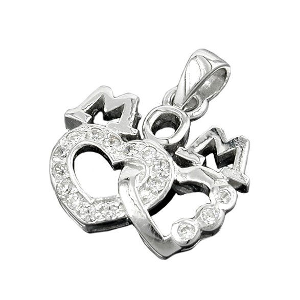 Hängsmycke 'Mom' Two Hearts Zirkonia Silver 925