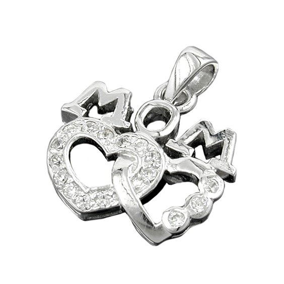 Hängsmycke 'Mom' Two Hearts Zirkonia Silver 925