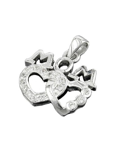 Hängsmycke 'Mom' Two Hearts Zirkonia Silver 925