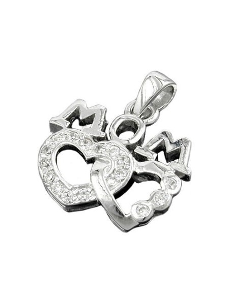 Hängsmycke 'Mom' Two Hearts Zirkonia Silver 925
