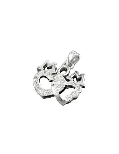 Hängsmycke 'Mom' Two Hearts Zirkonia Silver 925