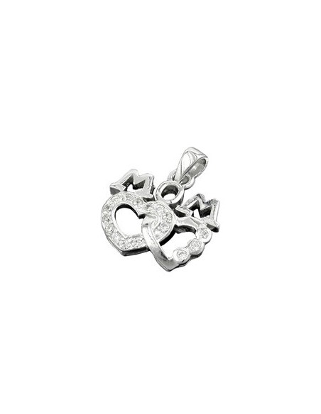 Hängsmycke 'Mom' Two Hearts Zirkonia Silver 925