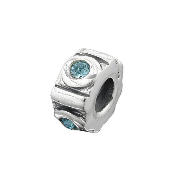 Hängsmycke 10x5mm Bead Bead With 4 Glass Stones Light Blue Rhodium Plated Silver 925