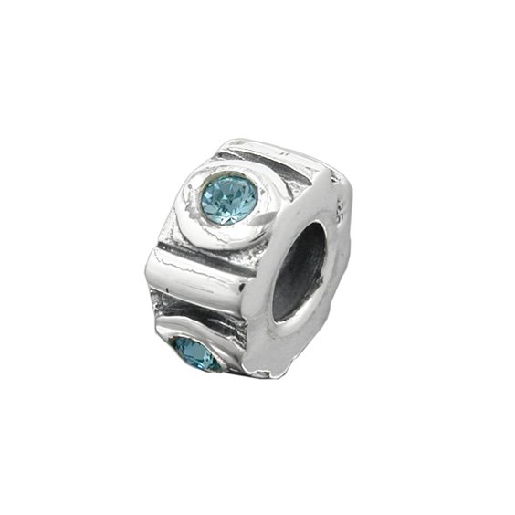 Hängsmycke 10x5mm Bead Bead With 4 Glass Stones Light Blue Rhodium Plated Silver 925