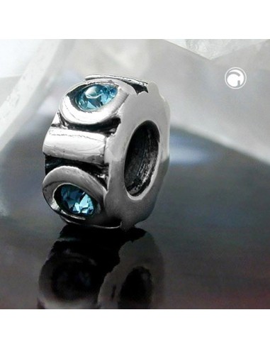 Hängsmycke 10x5mm Bead Bead With 4 Glass Stones Light Blue Rhodium Plated Silver 925