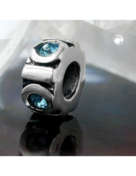 Hängsmycke 10x5mm Bead Bead With 4 Glass Stones Light Blue Rhodium Plated Silver 925