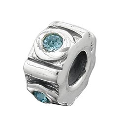 Hängsmycke 10x5mm Bead Bead With 4 Glass Stones Light Blue Rhodium Plated Silver 925