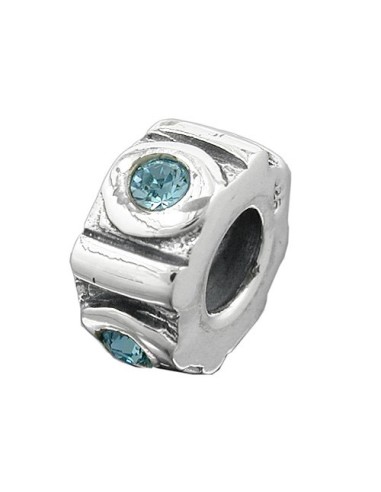 Hängsmycke 10x5mm Bead Bead With 4 Glass Stones Light Blue Rhodium Plated Silver 925