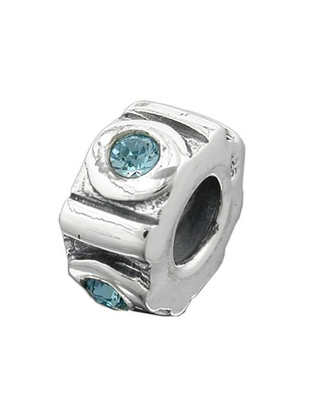 Hängsmycke 10x5mm Bead Bead With 4 Glass Stones Light Blue Rhodium Plated Silver 925