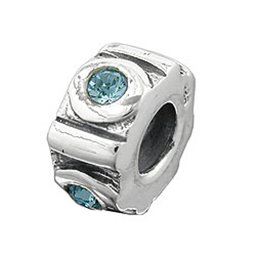 Hängsmycke 10x5mm Bead Bead With 4 Glass Stones Light Blue Rhodium Plated Silver 925