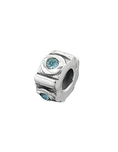Hängsmycke 10x5mm Bead Bead With 4 Glass Stones Light Blue Rhodium Plated Silver 925