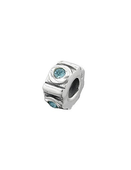 Hängsmycke 10x5mm Bead Bead With 4 Glass Stones Light Blue Rhodium Plated Silver 925