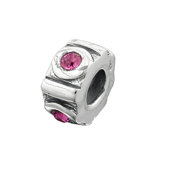 Hängsmycke 10x5mm Bead Bead With 4 Glass Stones Pink Rhodium Plated Silver 925