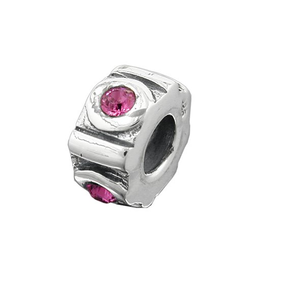 Hängsmycke 10x5mm Bead Bead With 4 Glass Stones Pink Rhodium Plated Silver 925