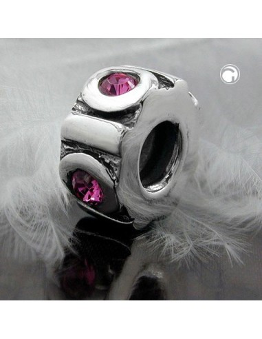 Hängsmycke 10x5mm Bead Bead With 4 Glass Stones Pink Rhodium Plated Silver 925
