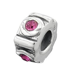 Hängsmycke 10x5mm Bead Bead With 4 Glass Stones Pink Rhodium Plated Silver 925