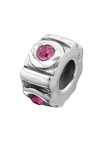Hängsmycke 10x5mm Bead Bead With 4 Glass Stones Pink Rhodium Plated Silver 925