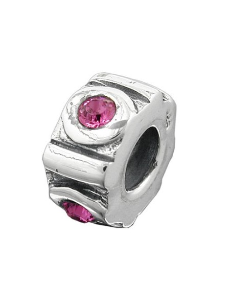 Hängsmycke 10x5mm Bead Bead With 4 Glass Stones Pink Rhodium Plated Silver 925