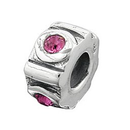 Hängsmycke 10x5mm Bead Bead With 4 Glass Stones Pink Rhodium Plated Silver 925